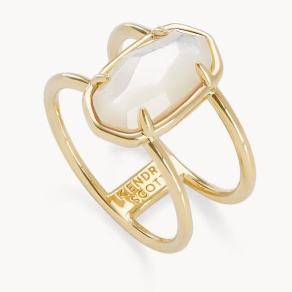 KENDRA SCOTT ELYSE 18k Gold Vermeil Double Band Ring Ivory Mother-of-Pearl - 8 - Picture 1 of 5